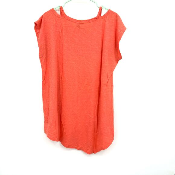 Left Of Center Size Medium Shirt Orange High Low Asymmetrical Hem Short Sleeve - Picture 2 of 4